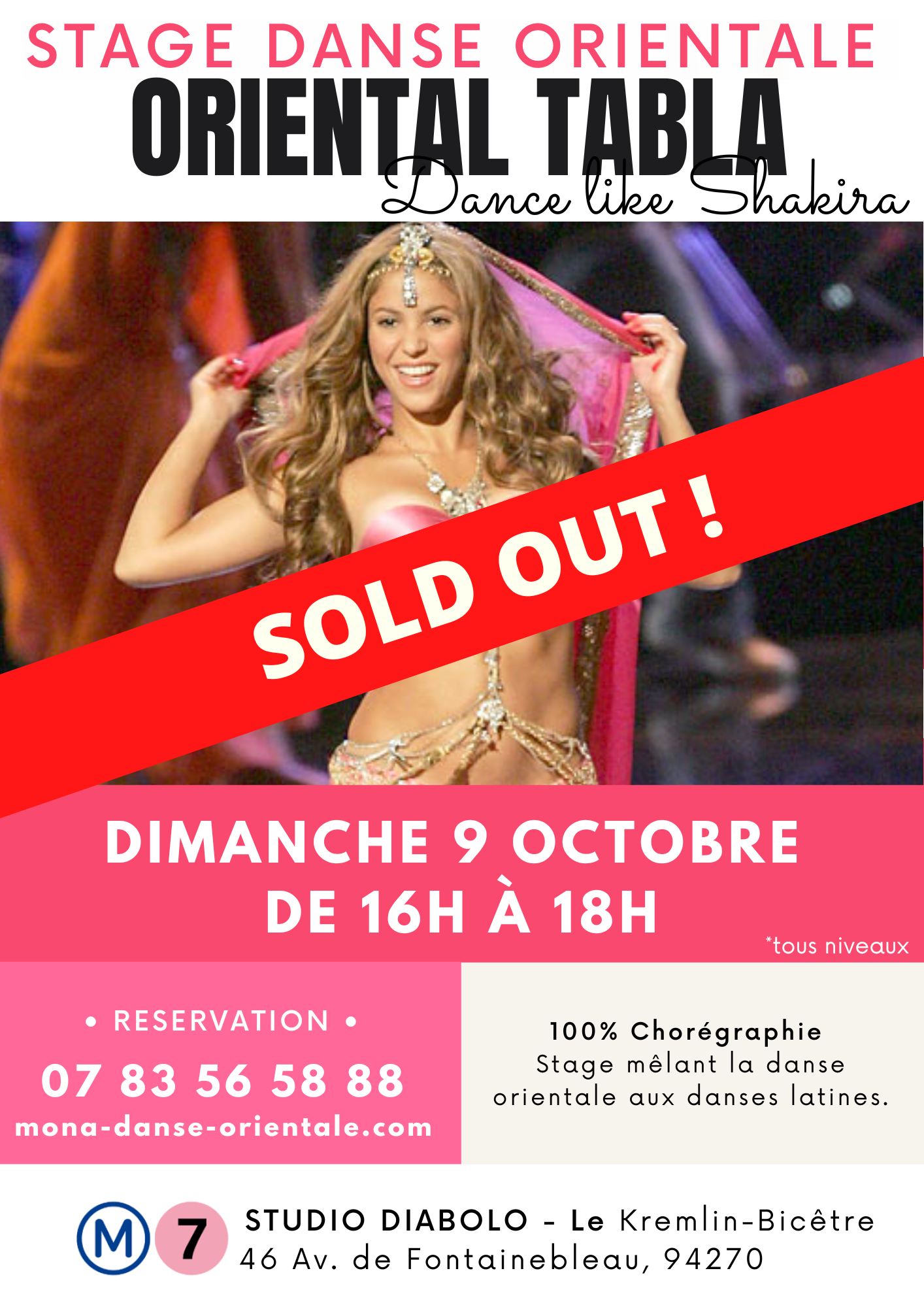 Affiche du stage de danse orientale Fusion latino du 9 octobre 2022 à Paris