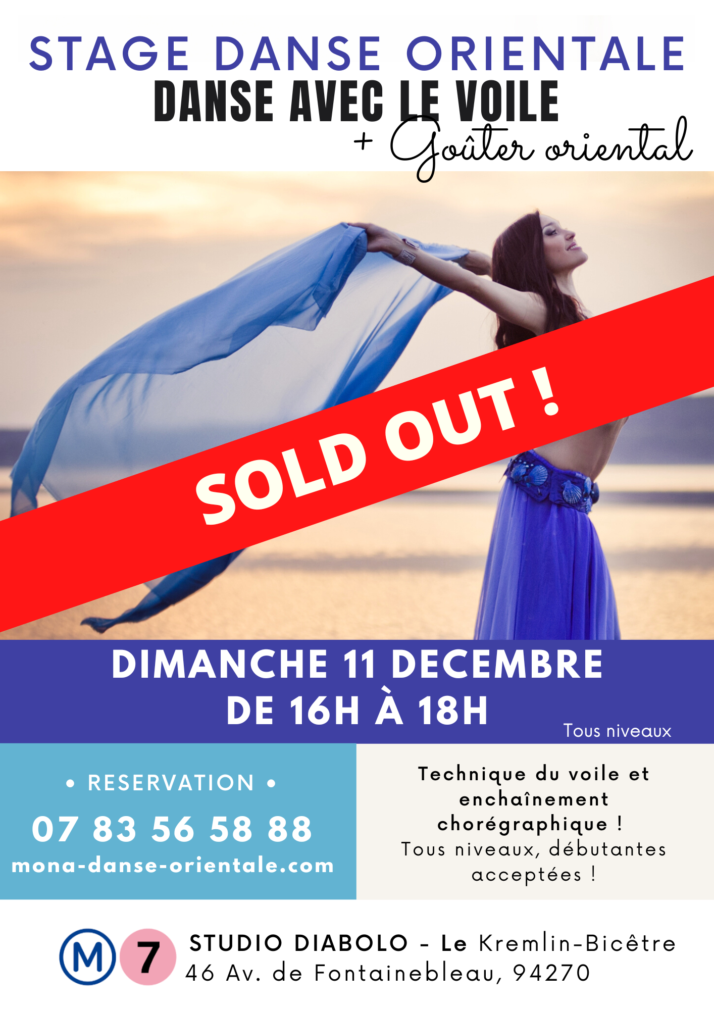 Affiche du stage de danse orientale Voile du 11 décembre 2022 à Paris