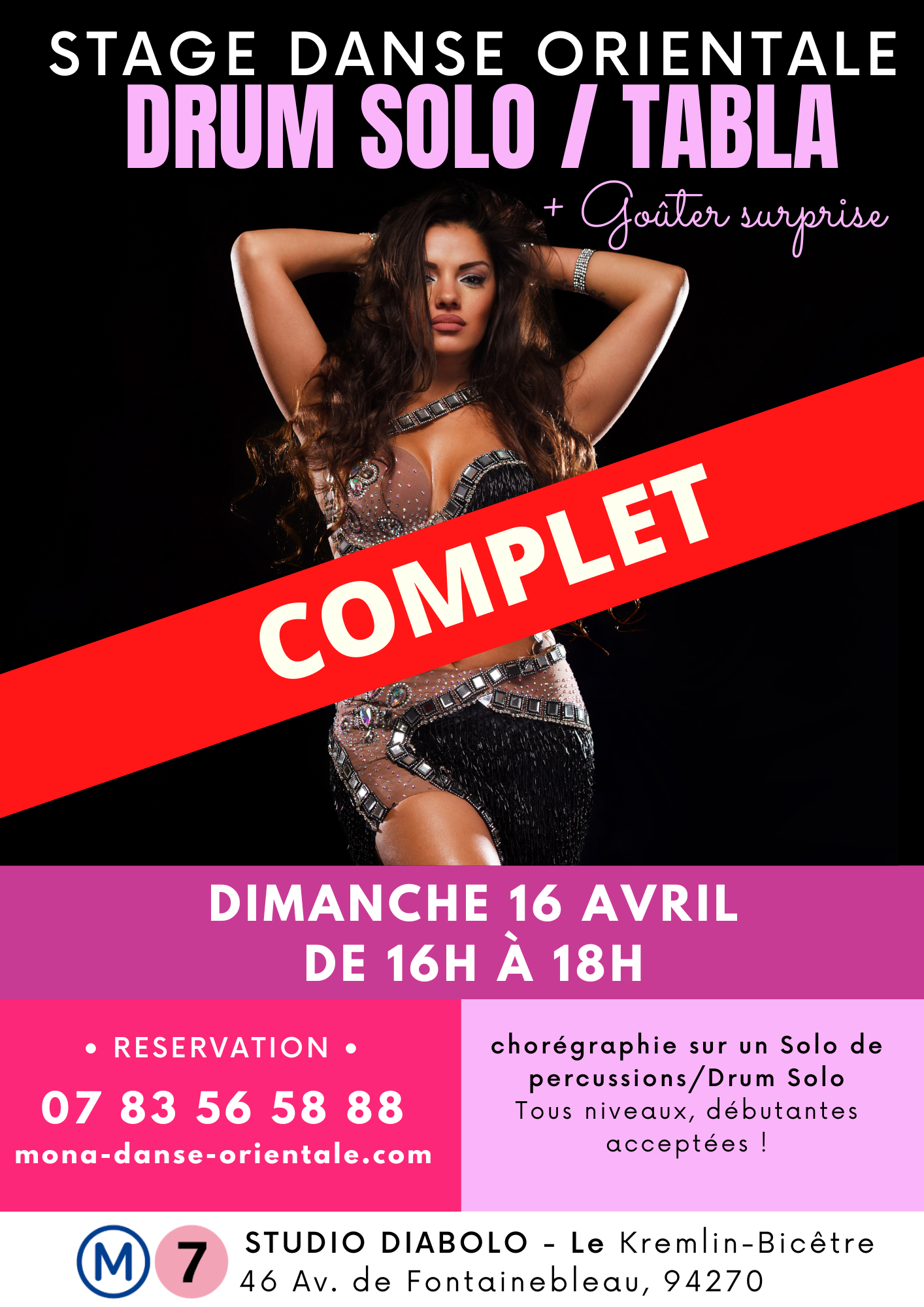 Affiche du stage de danse orientale Drum Solo du 16 avril 2023 à Paris